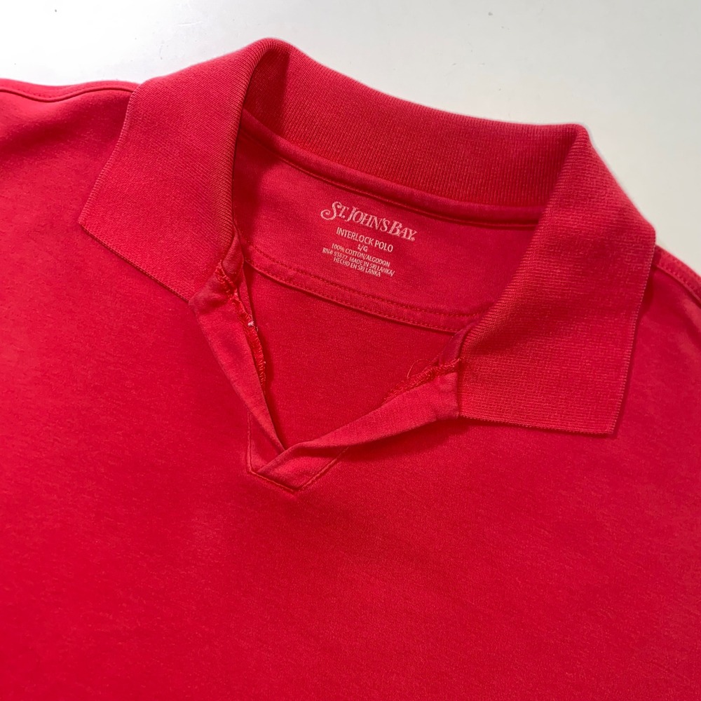 St Johns Bay Mens Red Interlock Cotton V-Neck Short Sleeve Polo Shirt Large